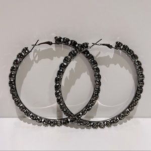 Black Rhinestone 3” Hoop Earrings